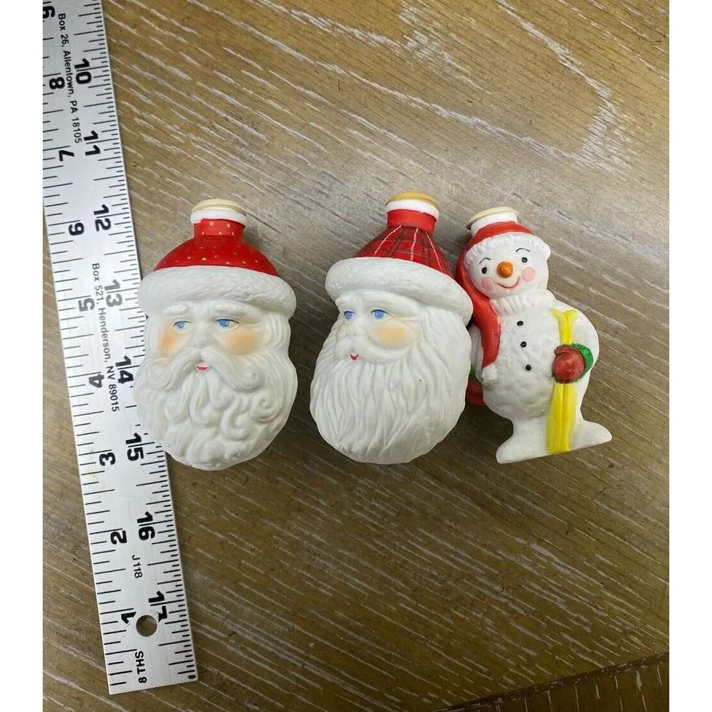 3 Old World Porcelain Christmas Light Covers Santa‎ Snowman Skiing